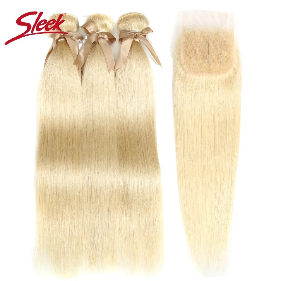 

613 Raw Brazilian Hair Remy Straight Weave Cuticle Aligned Virgin Human Hair Bundle With 4X4 Closure Hair Extension Wholesale, Accept customer color chart