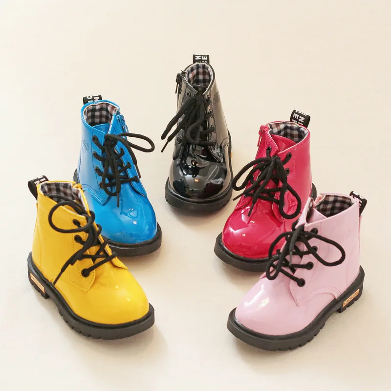 

Wholesale Children Winter PU Leather Waterproof Shoes Toddler Shoes Soft Unisex Zipper Cotton Martin Kids Snow Boots, Yellow,blue,black,pink,red