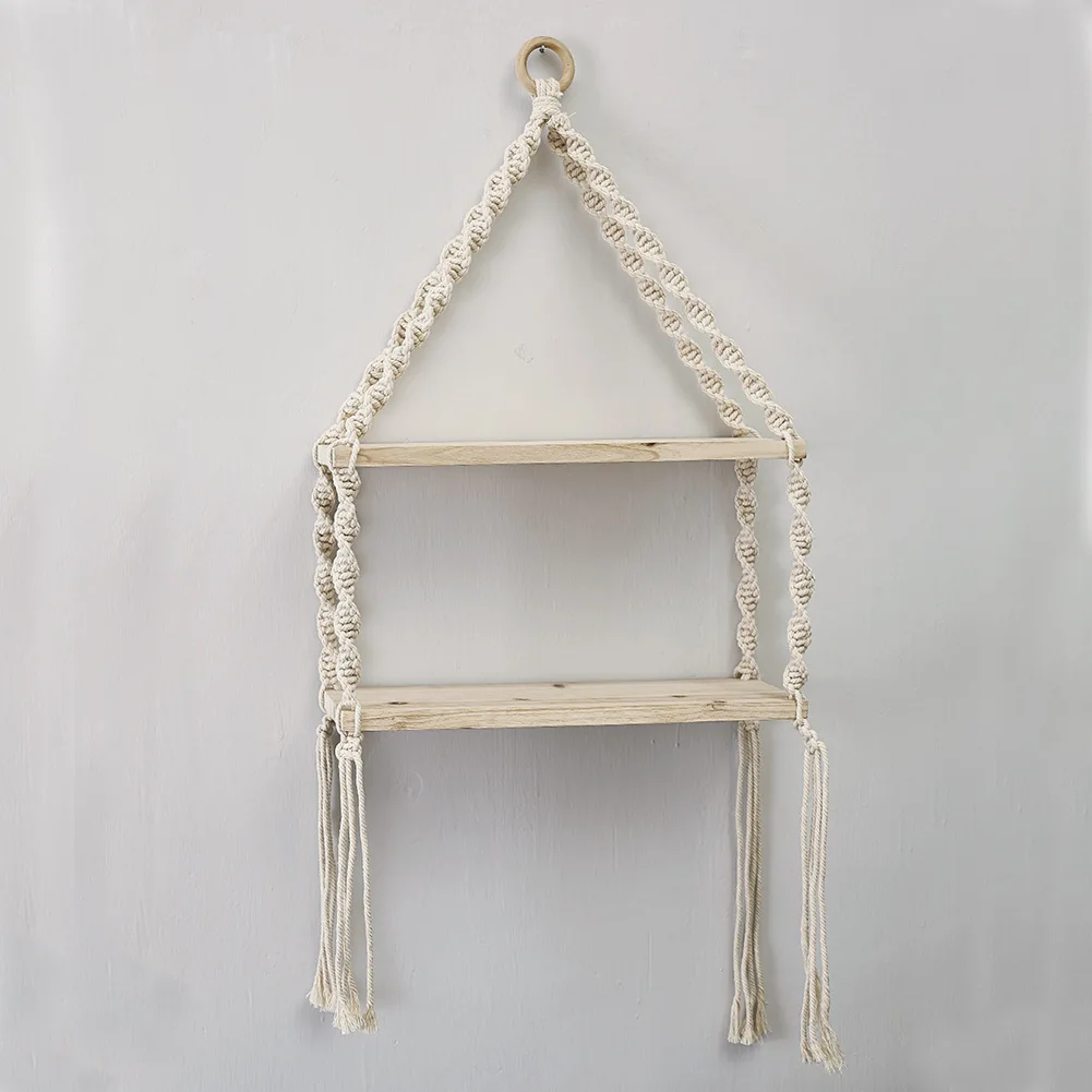 

Wooden Weave Double Shelf Clapboard Children Room Decorative Shelf Home Wall Hanging