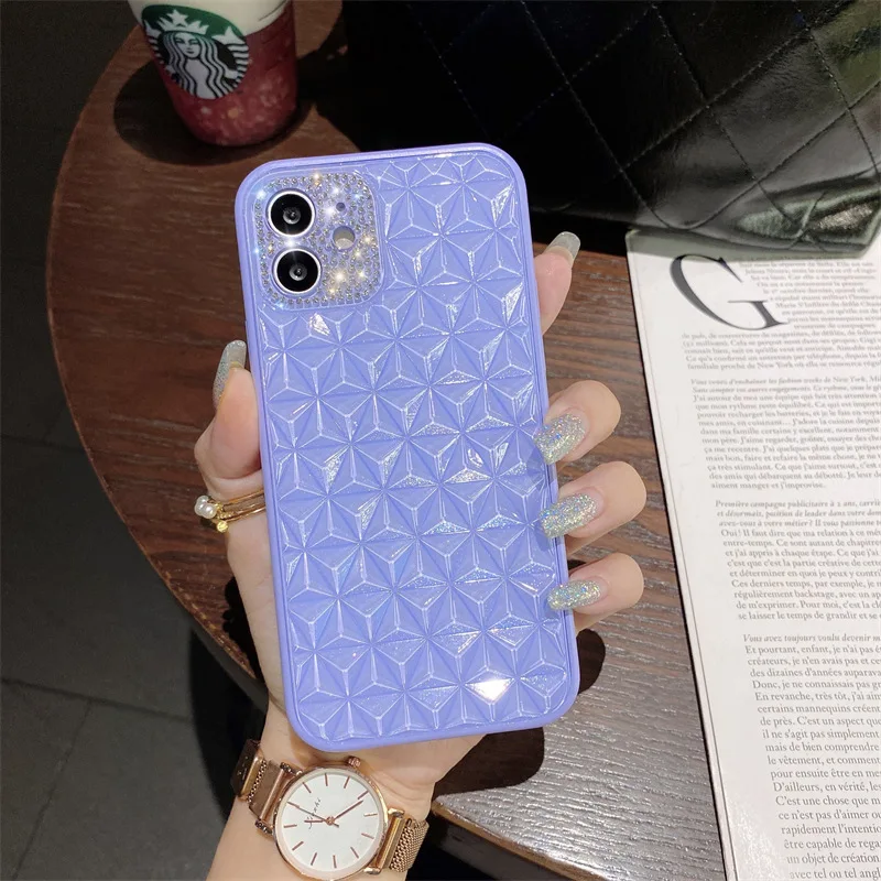 

3D Grid Luxury Bling Rhinestone Girly Phone Case For iPhone 13 12 11 Pro Max X XS XR 7 8 Plus Fundas, 6 designs