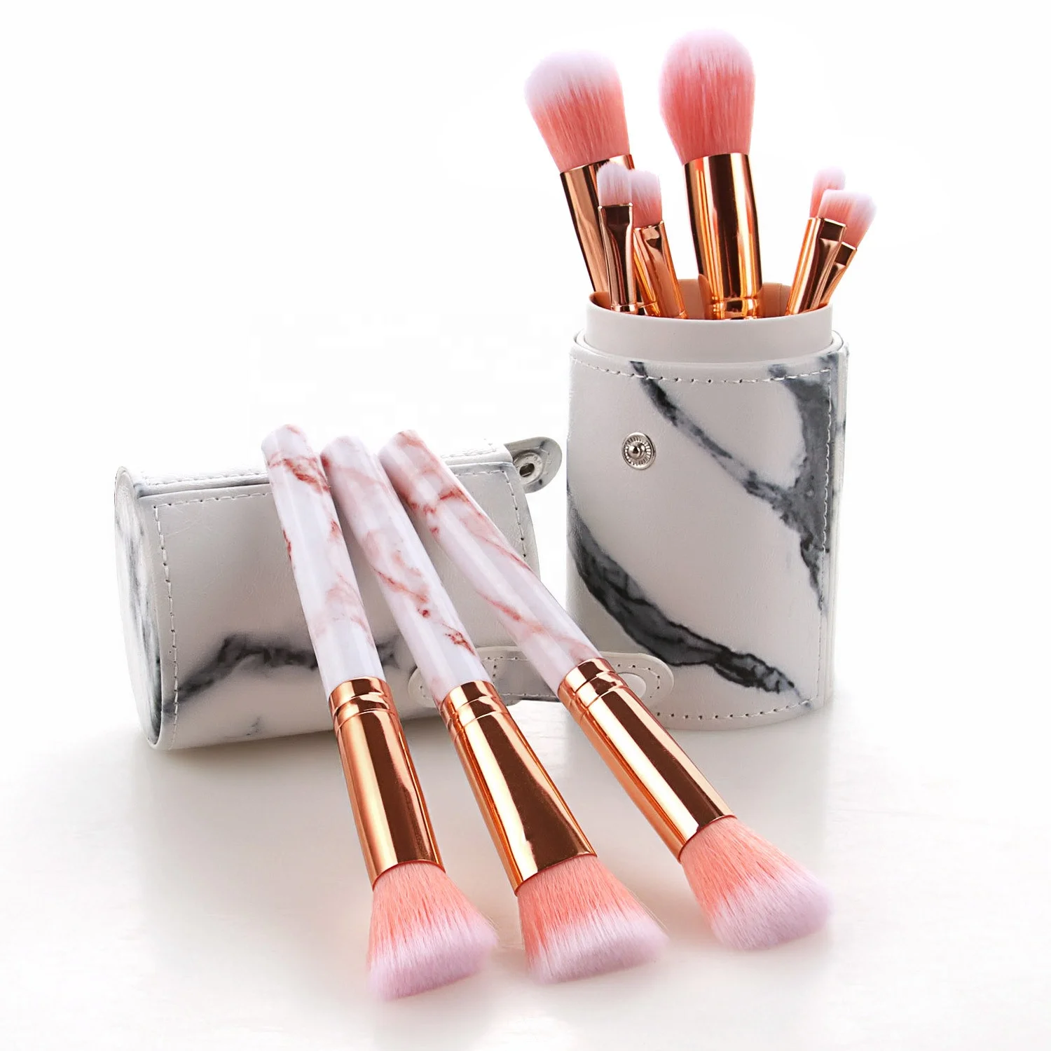 

10pcs Makeup brush set private label with Pouch bag and Roll 10pcs Pink/black/White Marbling Handle cosmetic brush set