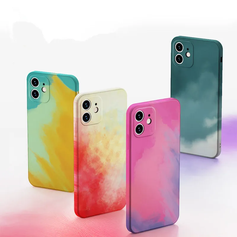 

Ins Gradient Watercolor Liquid Silicon Phone Case For iphone 12 pro max Soft Camera Protect Back Cover