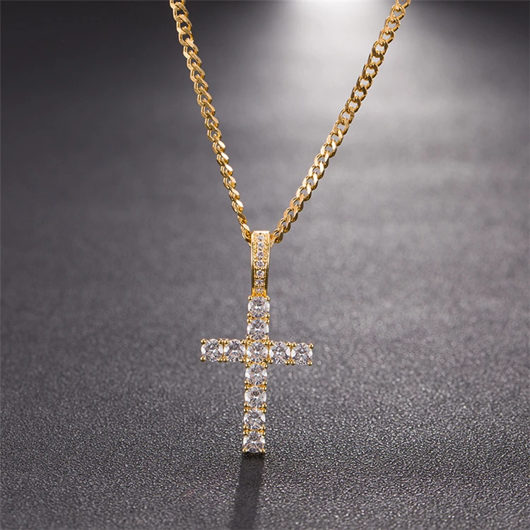 

Hips Hops Gold Plated Bling Jesus Cross Necklace Micro Pave Iced Out CZ Cross Pendant Necklace