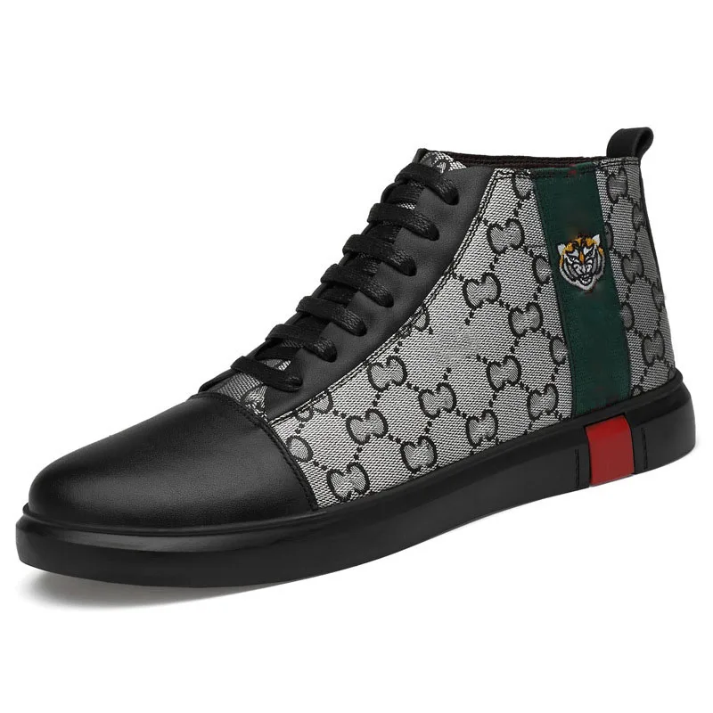 

2022 Hot Selling Causal Flat Sneaker Fashion Leather Ankle causal shoes for men, Black/ grey