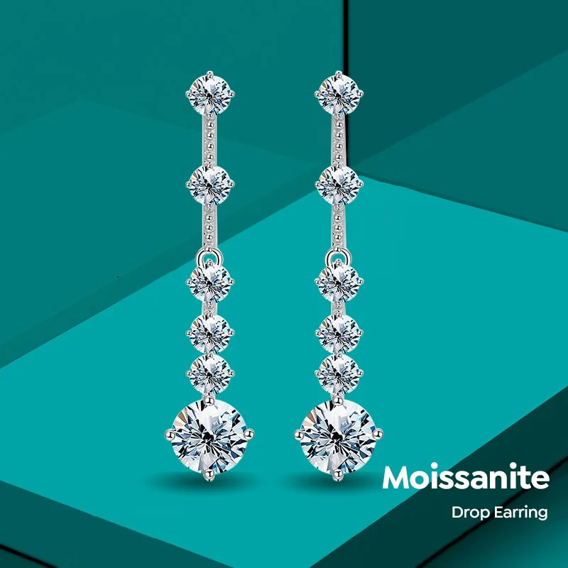 

GRA VVS 1CT Moissanite Diamond Unusual Long Hanging Dangle drop Earring for Women 925 Sterling Silver wedding fine Jewelry set