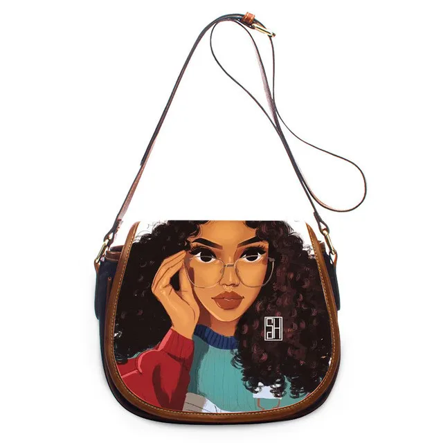 

2021 Women Messenger Black Art African Girls Printing Crossbody Bag Ladies Sling Shoulder Bags Females Handbags