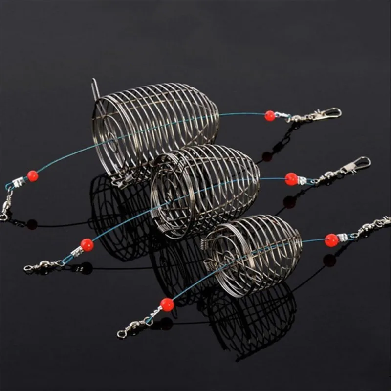 

QY new Fishing bait cage fishing tackle with round bottom basket service bracket fishing tackle stainless steel bait cage, Gray