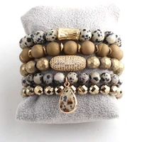 

Fashion Jewelry Bracelet Sets Natural Stone & Glass Crystal Pave Bracelets Charm Bead Bracelet Set