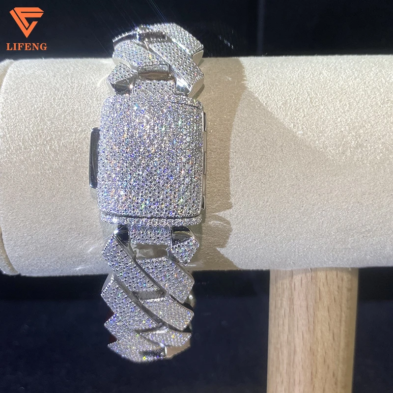 

Lifeng Jewelry 20mm 4rows VVS Moissanite Cuban Link Chain Bracelet Sterling SIlver Luxury Diamond Hiphop Cuban Chain for Men