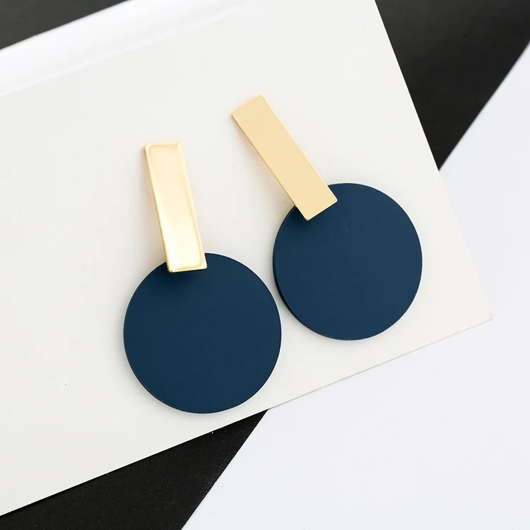 

New Fashion Gift Alloy Creative Studs Earring Gold Geometric Drop Earrings Navy Blue And For Women