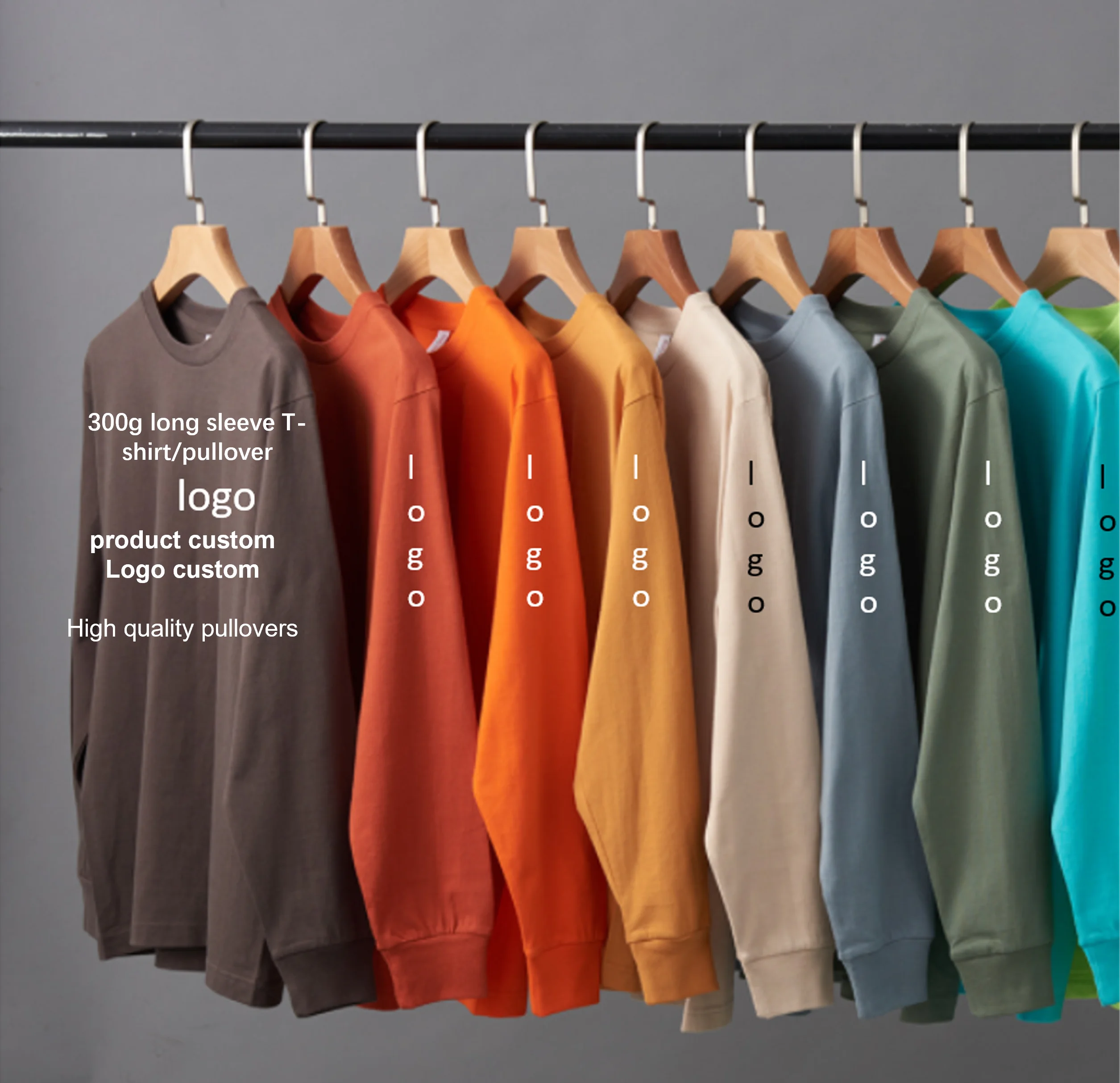 

HIC Wholesale Custom Men's sweatshirt 300g O-neck Pullover Custom LOGO Solid Bottomed Shirt High Quality Long Sleeve T-shirt