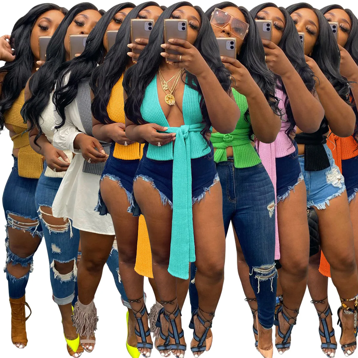 

DUODUOCOLOR New style solid color low collar cross bandage sexy sweater new womens clothing trendy crop top D10417