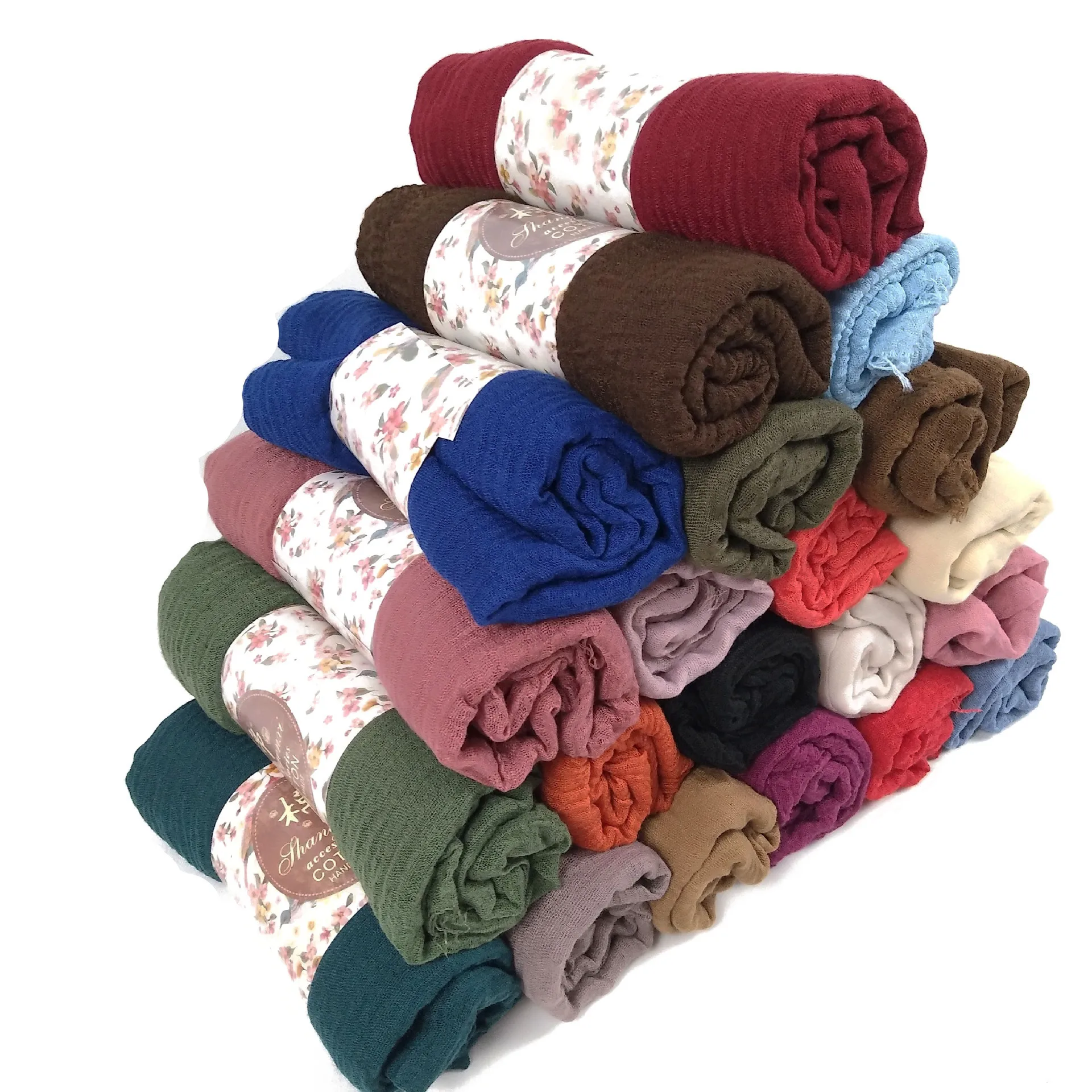 

Small size cotton and linen pleated scarf four sides beard long scarf ethnic headscarf lady's jilbabs, Picture color