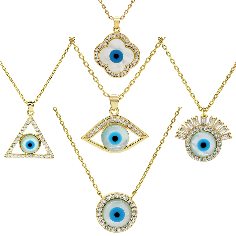 

2021 wholesale Personalised 18K Gold Plated inspired eye Pendant chain dainty zircon round evil eyes necklace