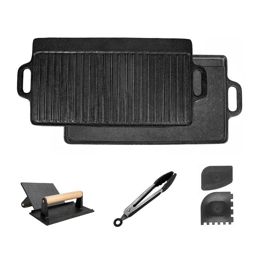 

High quality cast iron cooking cookware non stick grill pan bbq grill plate with handle, Black