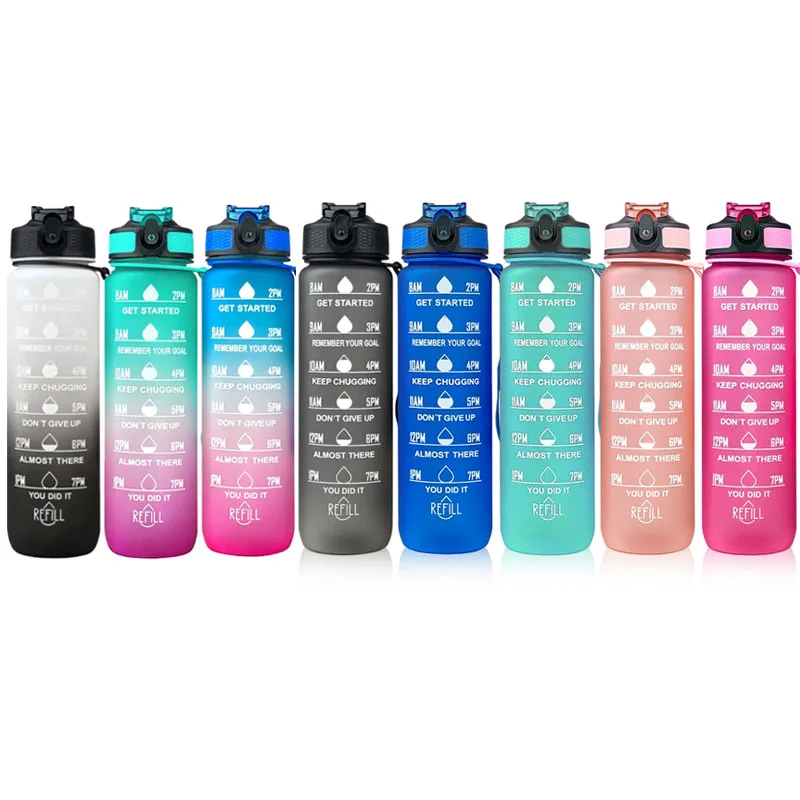 

Wholesale Eco Friendly Tritan Plastic Sport Water Bottle with Time Marker Custom Straw Lid Drink Motivational Water Bottle