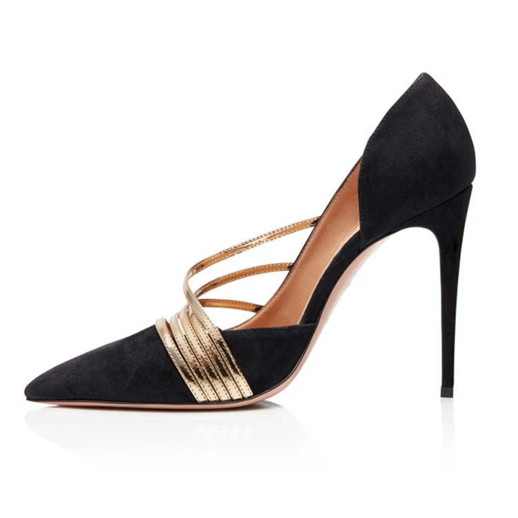 

Summer Sexy Thin High Heel Black Gold Pointed Toe Lazy Shoes Fashion Slip On Party Spring High Heels Women Pumps, Nude black