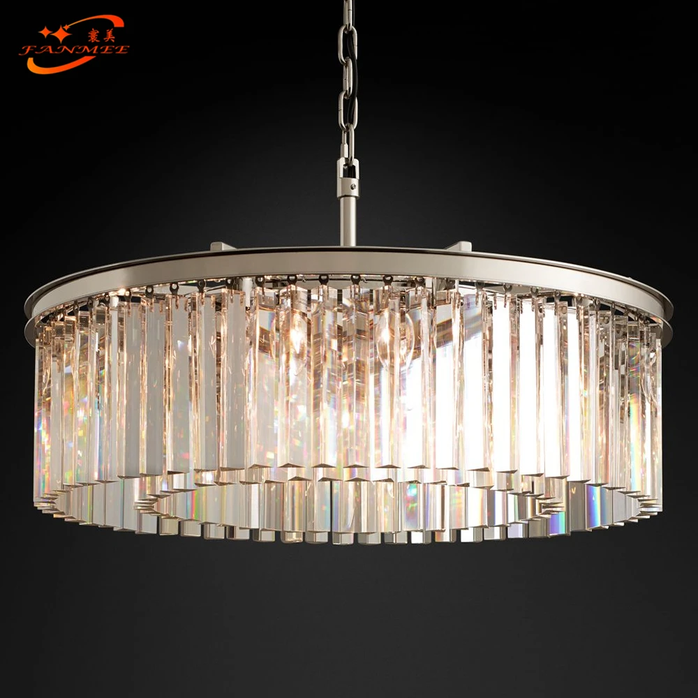 

Rhys Clear Glass Prism Round Crystal Chandelier Lighting Modern Chandelier Lamp Retro Nordic LED Chandelier Hanging Light, Chrome metal frame