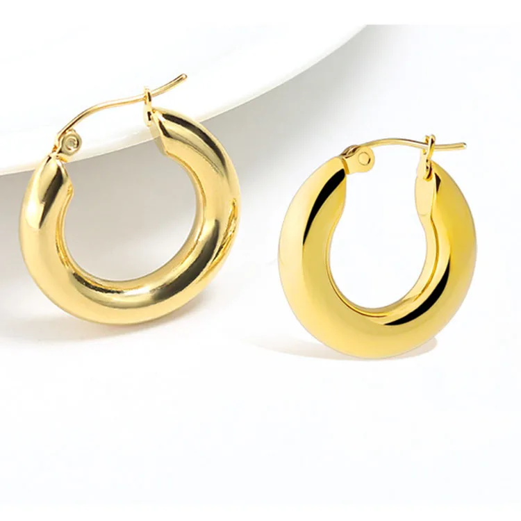 

Women's stainless steel 18K gold-plated gold hoop 5mm thick hoop earrings 2021 Korean fashion round earrings