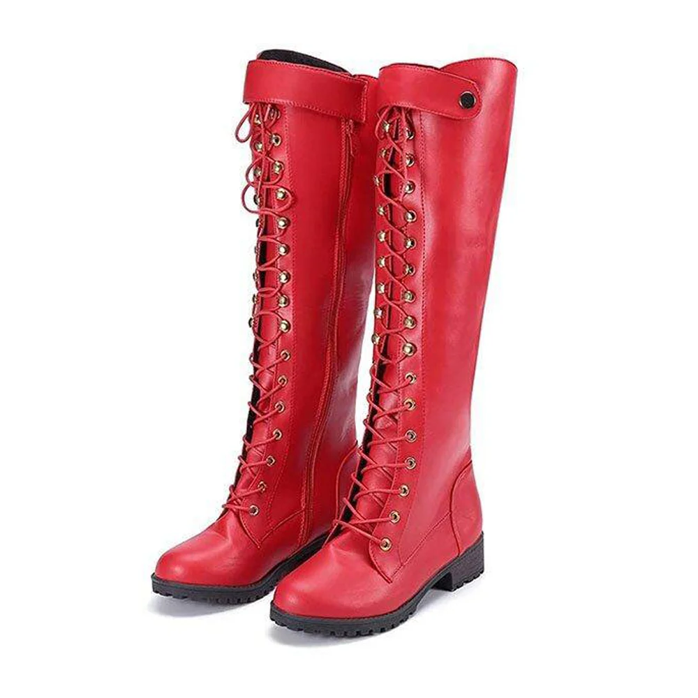 

Women's Vintage Lace-up Leather Riding Boots