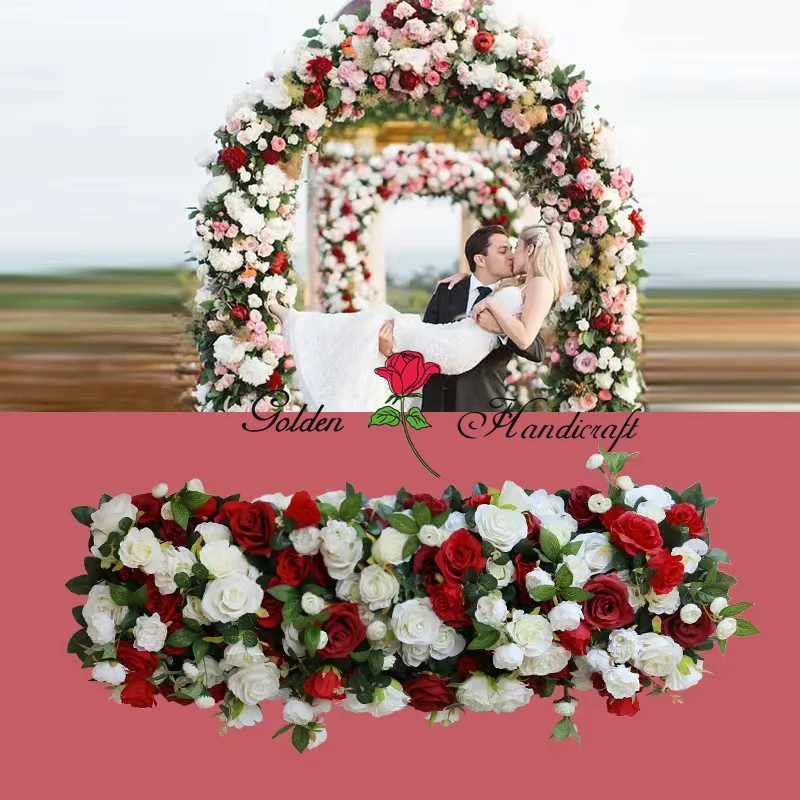 Image of QSLH-F285 Wedding Flower Arrangement Handmade Floral Silk Wedding Table Centerpiece Flower runner for wedding decoration