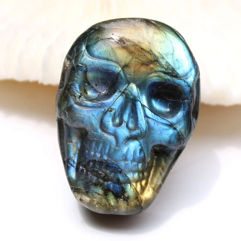 

Hand Carved Natural Blue Flash Labradorite Healing Stones Crystal Small Skulls Cabochon Charms Carving For Jewelry Marking