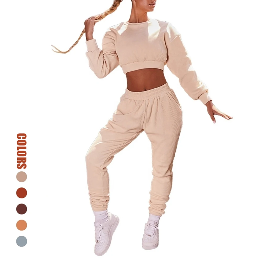 

Casual Cotton Ribbed Style Sport Suit Ladies Jogger Set Sportswear Clothes Sports Tracksuit Set 2 Piece Set Women, Printed