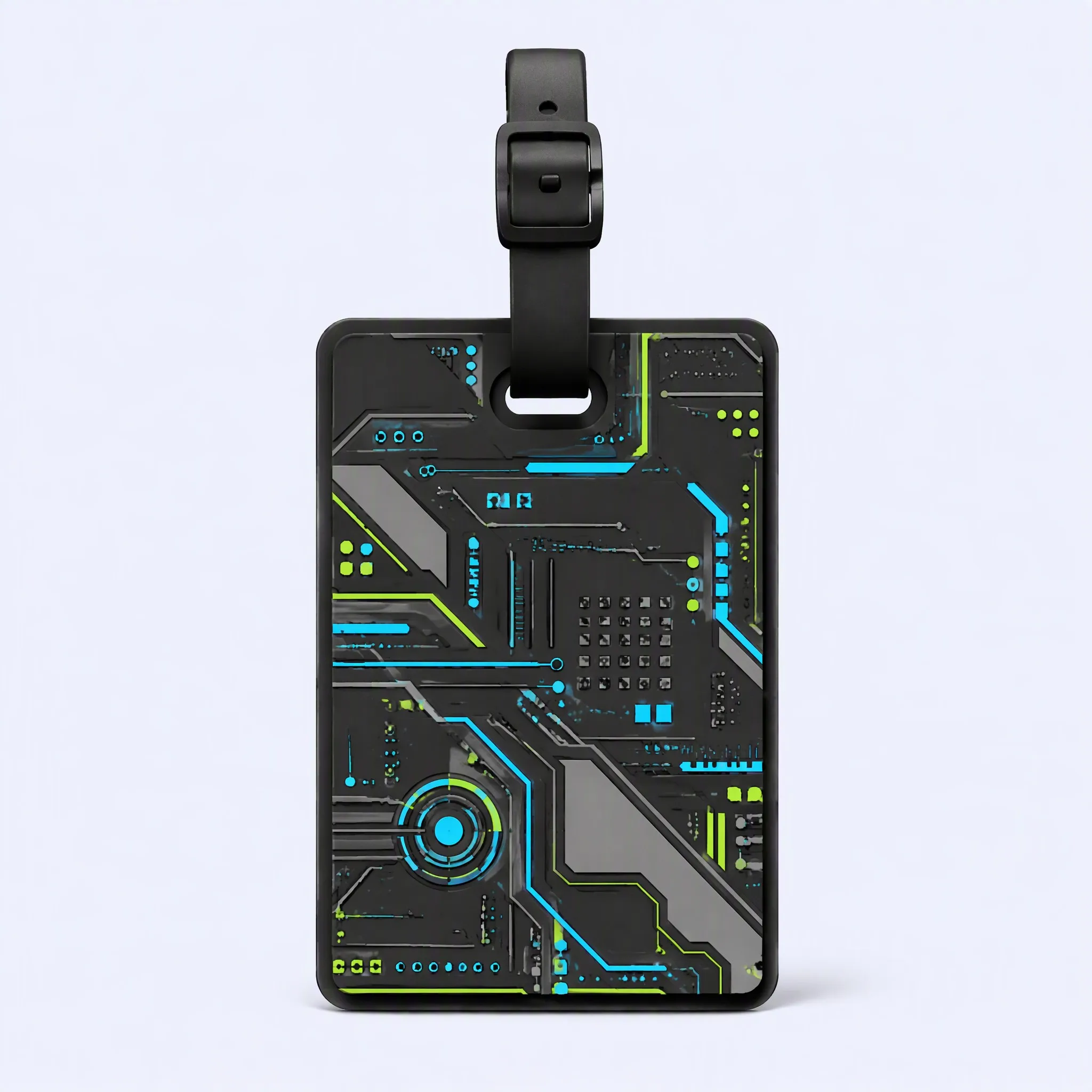 Custom 3D Soft PVC Cyberpunk Mech Circuit Board Luggage Tag Front Artwork Full View