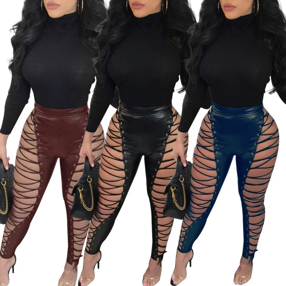 

B30559A 2018 Newest Ladies fashion cut out lace up women bandage pants