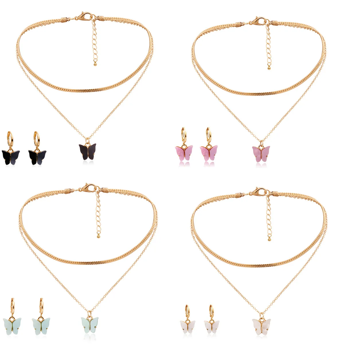 

2021 Factory Price Geometry Zinc Alloy Suits Statement Choker Chain Necklace Suit, Pink white blue black