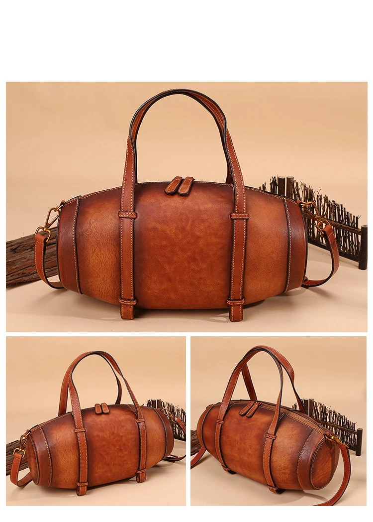 High Quality Vintage Women Hand Bag Genuine Leather Bucket Bag