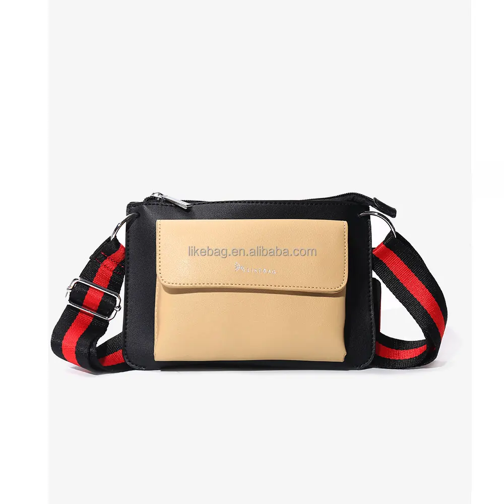 

LIKEBAG fashion casual color matching design PU leather mini mobile phone bag messenger shoulder bag for women