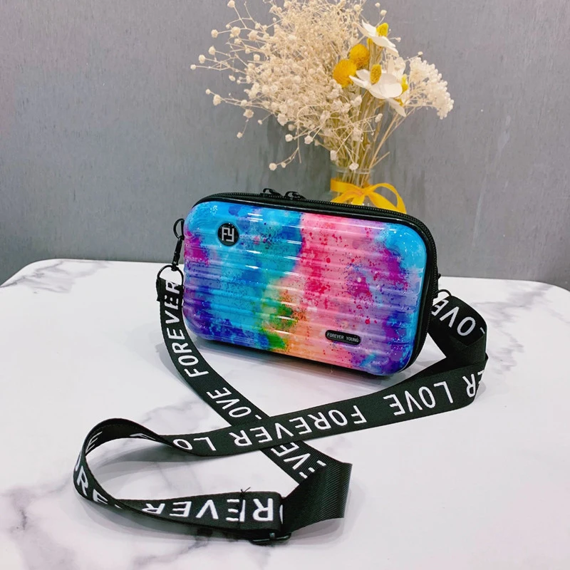 

New Arrival Tie Dye Leopard  PC Hard Box Luggage Cosmetic Bag Small Square Bag Female Ladies Messenger Bag