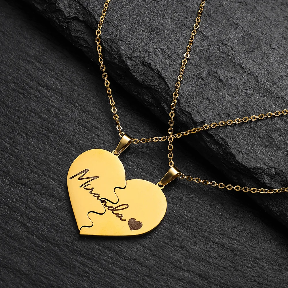 

Custom 304 316L Stainless Steel Jewelry Necklace Engraved Words Half Heart Pendant Necklace Stainless Steel Couple Necklace