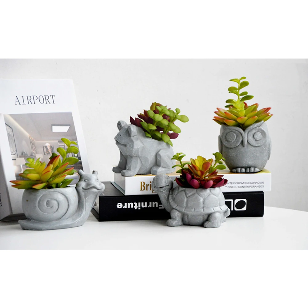 

Animal Concrete Succulent Planters Set of 4 Small Cactus Pots plant pot Owl turtle snail frog