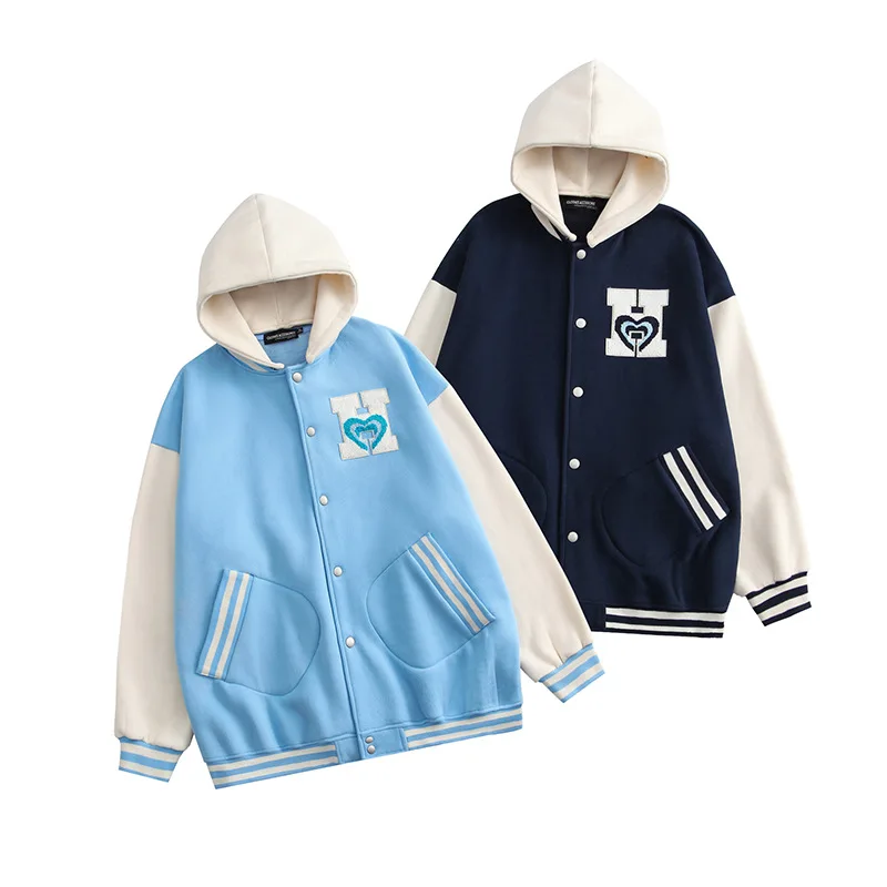 

H1500 2021Autumn winter fleece-lined thickened fresh baseball jacket couple wear preppy style top boys