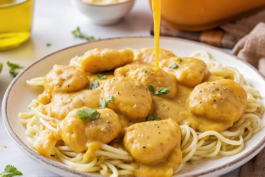 Glanzvolle schwarze Pfeffersoße aus silberner Kelle