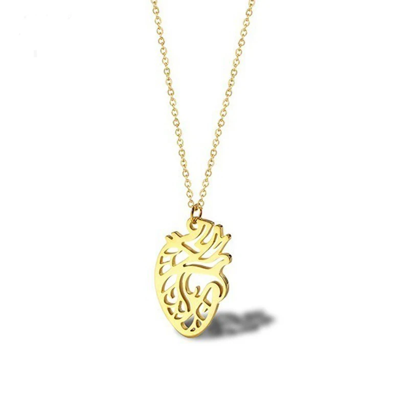

Stainless Steel Gold Jewelry Human Medical Anatomical Heart Necklace Simple Hollow For Doctor Gift, Same as picture