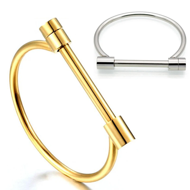 

Wholesale Jewelry Men Women Fashion Stainless Steel Cuff Bangle Bracelet , Shackle Screw D Shape Bangle