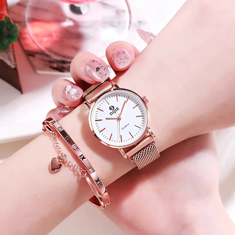 

Simple Women Bracelet watch set Ladies Quartz Watch Gift for girl Wristwatch and Bangle Magnet Mesh Stainless steel Band