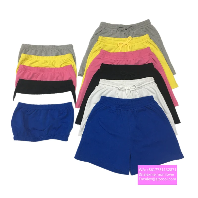 

2021 summer tank top boxer shorts sets for women solid cartoon sports tube top 2 pcs set ethika suits for women