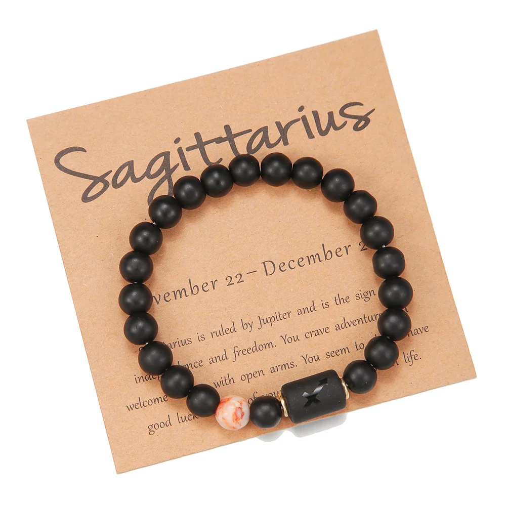 

2023 Fashion Natural Stone Jewelry 12 Zodiac Agate Beads Bracelet With Card Trendy Friendship Bracelets For Women Men Gifts