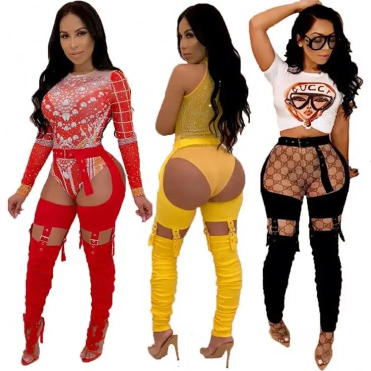 

Fashionable 2021 Spring Solid Color Hollow Out Bandage Casual Women Clothing Sexy Women Stacked Pants