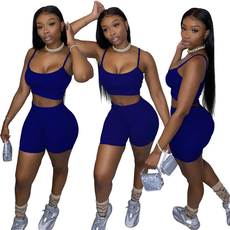 

Women clothing 2021 summer Shorts Set Women Breathable Clothing Summer Sport Sexy Biker Shorts Two 2 Piece Set Women Outfit, Picture shows