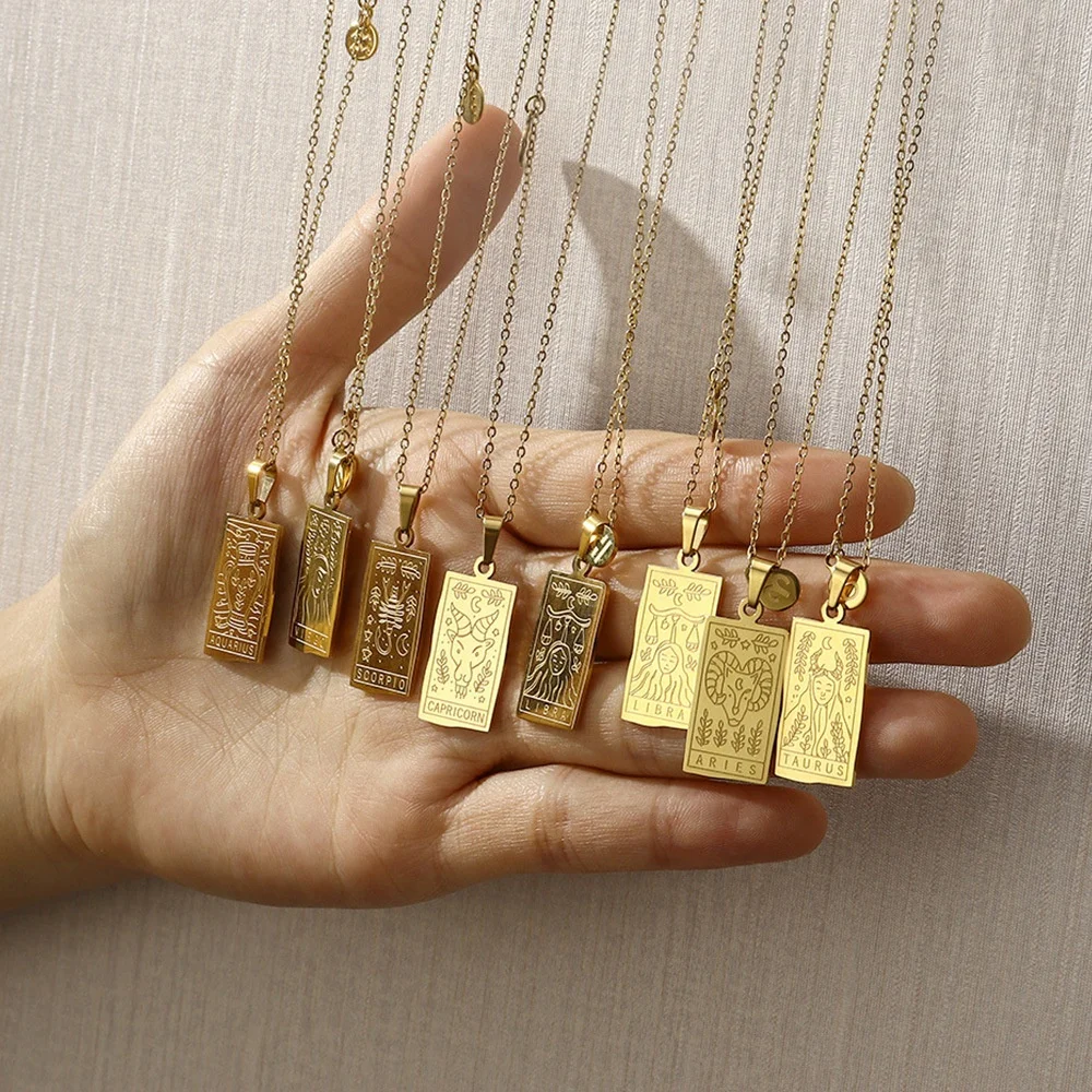 

18k pvd Gold Double Side 12 Zodiac Sign Necklace Pendants stainless Steel Necklace Jewelry