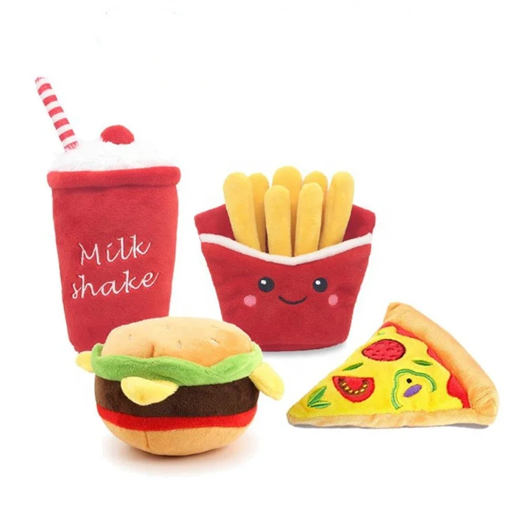 

Hamburgers fries pizza ice cream ecofriendly plush dog toy with squeaker inside, As shown in pictures