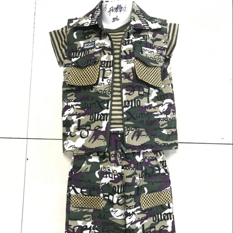 

2.43 USD BT149 New 2021 kids summer clothing Boys 3-6 years old Children Short Sleeve Camouflage suit 3 Pcs Clothes Sets, Mix color same as picture