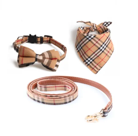 

Factory Pet Collar Leash Bandana Set Breakaway Cute Bow Tie Bell Plaid Scarf Bib Kerchief Adjustable dog collar for Kitty / Dog, Colorful