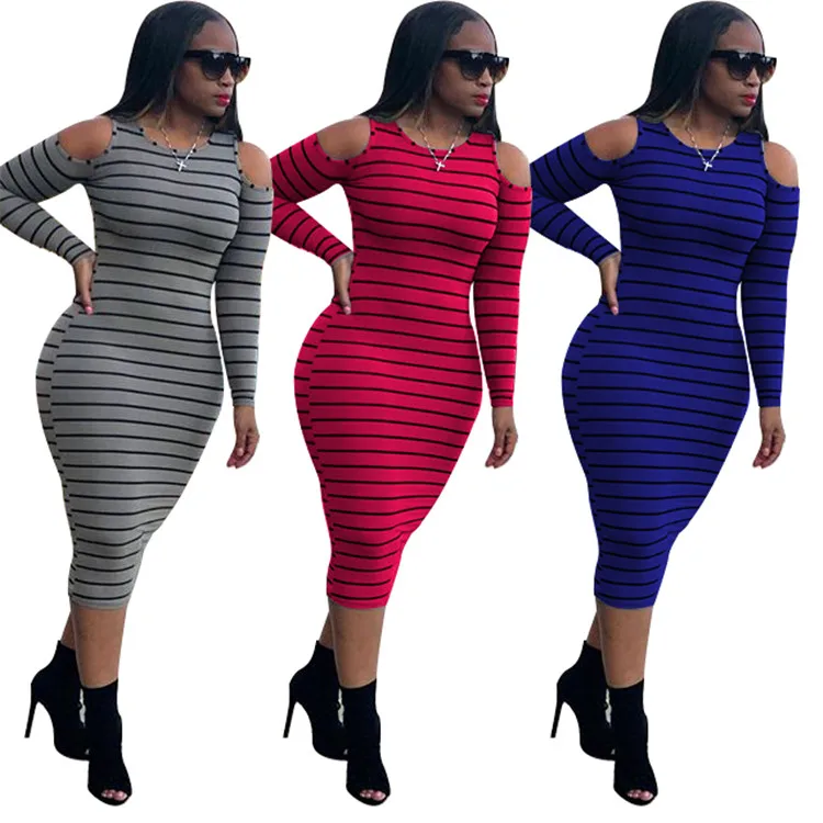 

New Arrival Lady O Neck Strapless Letter Print Long Sleeve Bodycon Sexy Autumn Women Maxi Dresses