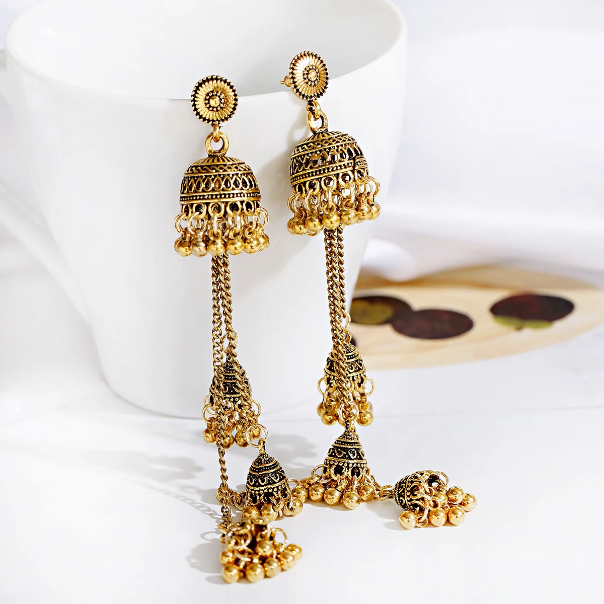 

Ethnic Gold Silver Afghan Long Tassel Bead Drop Earrinngs Bollywood Jewellery Bell Jhumka Indian Earrings Wedding Jewelry